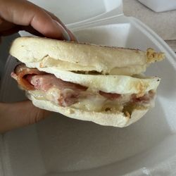 English muffin with turkey bacon, egg, and cheese!
