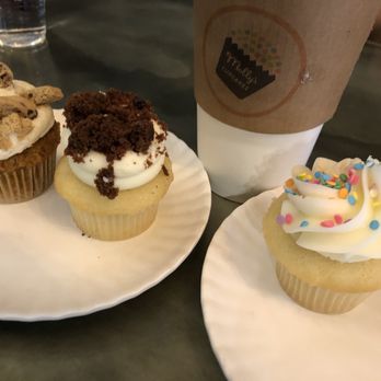 Molly's Cupcakes - Carrot cake w/ brown butter icing & cookies; Vanilla w/ cream cheese icing & brownie; vanilla w/ vanilla icing & sprinkles. - Cupcakes Near Me - Chicago, Illinois