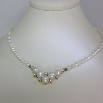 GoldNGals - Vintage Akoya Pearl Necklace Natural Diamond 14k Solid Gold Mangalsutras Necklace 16" - Gold Buyers Near Me - Pittsburgh, Pennsylvania