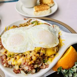 Corned Beef Hash Omelette Breakfast with biscuit and gravy Corned Beef Hash Omelette Breakfast with biscuit and gravy
