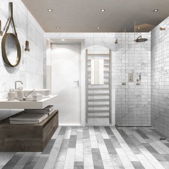 Tileshop - a modern bathroom with a marble floor - Building Supplies Near Me - Van Nuys, California