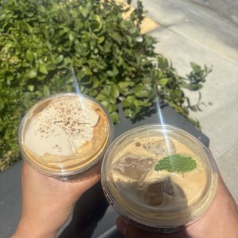 Mandarin Coffee Stand - Seasonal coconut coffee (right)  Vienna latte (left) - Coffee & Tea Near Me - Pasadena, California