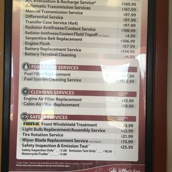 Jiffy Lube - Services offered. Unfortunately they don't offer State Inspections like the website says this location does. - Oil Change Stations Near Me - Austin, Texas