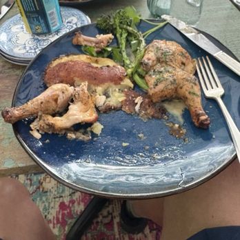 Franny’s Bistro - Poussin (Small chicken with smashed Yukon gold potatoes and broccoli rabe. - New American Near Me - Camden, Maine Franny’s Bistro - Poussin (Small chicken with smashed Yukon gold potatoes and broccoli rabe. - New American Near Me - Camden, Maine