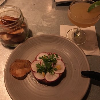 Repeal 33 - Smoked Beef Tartare with dill chips - Bars Near Me - Savannah, Georgia Repeal 33 - Smoked Beef Tartare with dill chips - Bars Near Me - Savannah, Georgia