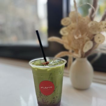 Cafe Marie - iced strawberry oat milk matcha latte at cafe marie - Cafes Near Me - Vancouver, British Columbia