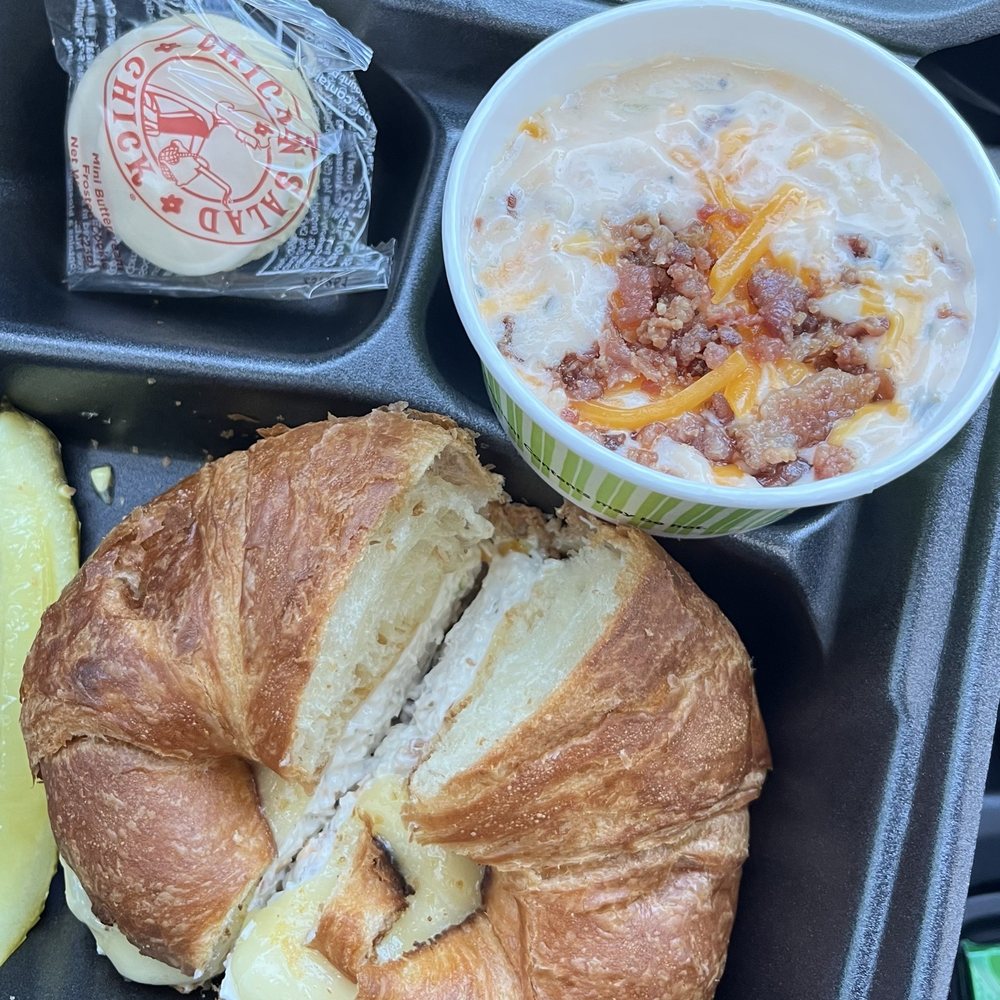 Chicken Salad Chick - Chicken Salad Melt with Loaded Potato Soup - Southern Near Me - Avon, Indiana Chicken Salad Chick - Chicken Salad Melt with Loaded Potato Soup - Southern Near Me - Avon, Indiana