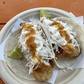 Ensenada ATX - Shrimp taco (L) and fish taco (R) - Tacos Near Me - Austin, Texas