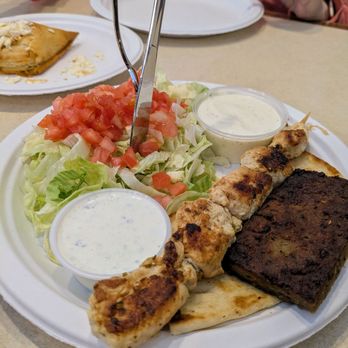 Grecian Corner - Combination Platter - with chicken, gyro, spanakopita and a side salad - Greek Near Me - Winston Salem, North Carolina