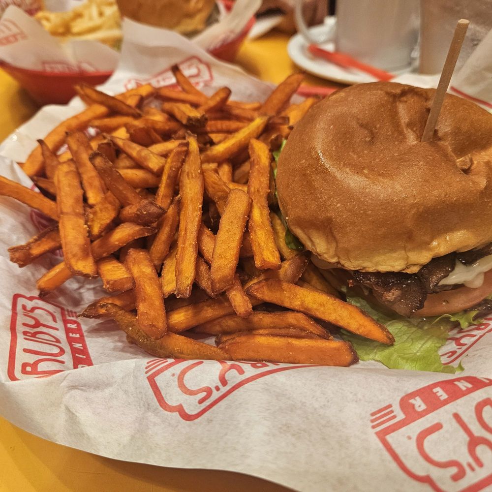 Ruby's Diner - 1 dollar more to upgrade to sweet potato fries. Worth it!!!! - American Near Me - San Clemente, California Ruby's Diner - 1 dollar more to upgrade to sweet potato fries. Worth it!!!! - American Near Me - San Clemente, California