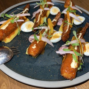 Suyo Modern Peruvian - Prawn Causa ($30 + 2 extra for $10 each) - Peruvian Near Me - Vancouver, British Columbia