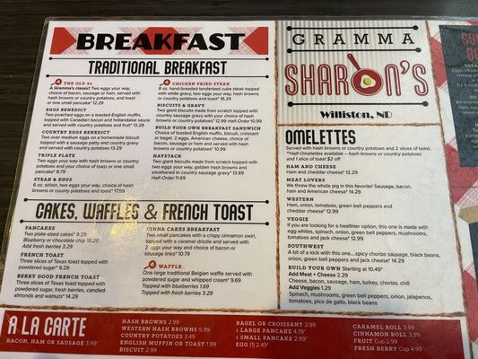 Menu photo 1 Gramma Sharon's Family Restaurant Williston, ND Menu photo 1 Gramma Sharon's Family Restaurant Williston, ND
