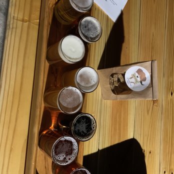 Dog Rose Brewing - Flight of Dogrose beers and the dog treats they sell. - Breweries Near Me - St. Augustine, Florida