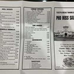 Pho Miss Saigon - February 2024 Menu