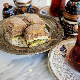 Cold baklava, coffee and tea