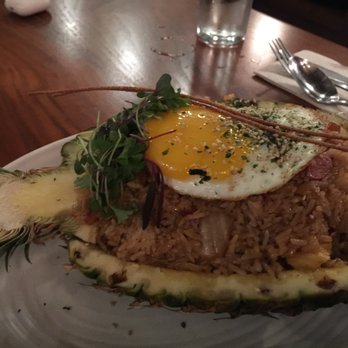 Kitchen Story - Sexy Aloha Kimchi fried rice, pineapple. kurobuta sausage, bacon, egg, served on pineapple shell - Breakfast & Brunch Near Me - Oakland, California Kitchen Story - Sexy Aloha Kimchi fried rice, pineapple. kurobuta sausage, bacon, egg, served on pineapple shell - Breakfast & Brunch Near Me - Oakland, California