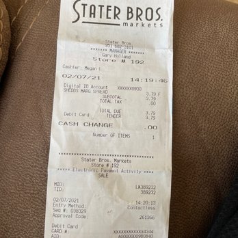 Stater Bros. Markets - Receipt. - Grocery Near Me - Riverside, California