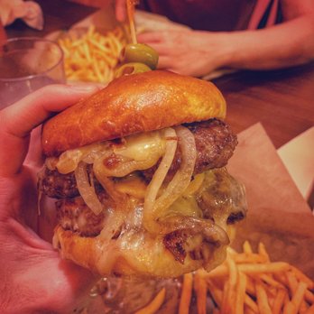 Dusty’s Hideaway - The Murf Burger: 2 patties with mushroom, Swiss, and onion - Burgers Near Me - Tacoma, Washington