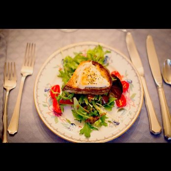 Cuisine de Sylvie - Warm Goat Cheese on French Artisan Toast on a bed of Mixed Greens with our House Dijon Balsamic Vinaigrette - Personal Chefs Near Me Cuisine de Sylvie - Warm Goat Cheese on French Artisan Toast on a bed of Mixed Greens with our House Dijon Balsamic Vinaigrette - Personal Chefs Near Me