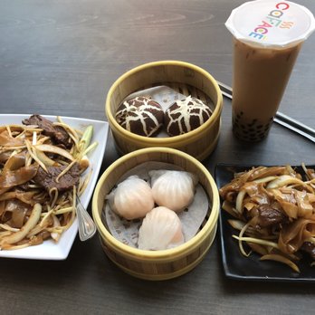 Dim Sum Corner - Beef chow fun, shrimp ha gow, chicken & mushroom buns, and Mongolian beef. Boba milk tea. YUM!!! - Dim Sum Near Me - San Francisco, California