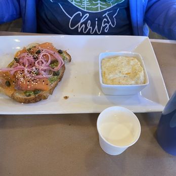 Black Water Bakery - Avocado and Lox Toast with grits - Bakeries Near Me - Cambridge, Maryland