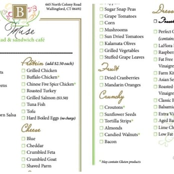 B Muse Cafe - A sample of the checklist you can use to order your salad. (cropped to make it easier to read) - Salad Near Me - Wallingford, Connecticut
