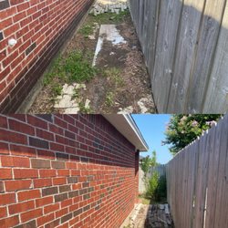 Peak Performance Pressure Wash & Home Services - Before and after of house wash with black mold on brick surface, bottom picture is the after results