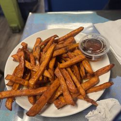 B-Side Grill - Loaded sweet potato fries with brown sugar, butter and syrup
