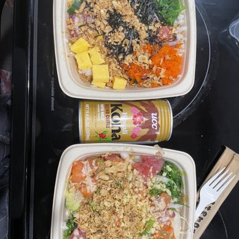 The Poké Box - Umami and Aloha bowl. And a can of know coffee. - Poke Near Me - Markham, Ontario