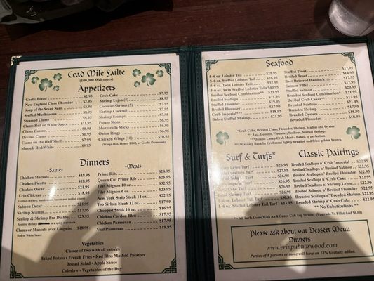 Menu photo 1 Erin Pub Norwood, PA