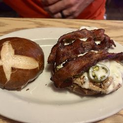 Khaki Jack's - Chicken sandwich with bacon and jalapeños! So juicy!