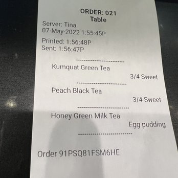 Factory Tea Bar-Westminster - this receipt doesnt even have the price... - Coffee & Tea Near Me - Westminster, California Factory Tea Bar-Westminster - this receipt doesnt even have the price... - Coffee & Tea Near Me - Westminster, California