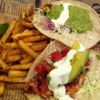 Pacific Catch - BBQ salmon taco and mahi mahi taco and spicy fries - Seafood Near Me - San Francisco, California