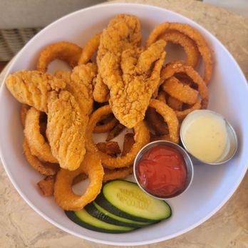 Virgin Hotels - Pool meal - massive serving of chicken tenders (some already eaten) and onion rings, easily served 2 - Hotels Near Me - Las Vegas, Nevada