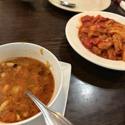 Nonna Maria's Pizzeria - Pasta fagioli soup and spicy calamari
