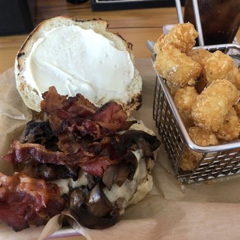 The Cottage Hotel - Bacon, Swiss and mushroom burger...exceptional! - American Near Me - Mendon, New York