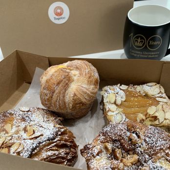 Bageloo - Strawberry Chocolate Croissant with Almonds (bottom left). The Passionfruit pastry (too left). The Nutella pastry (bottom right) - Bagels Near Me - Diamond Bar, California Bageloo - Strawberry Chocolate Croissant with Almonds (bottom left). The Passionfruit pastry (too left). The Nutella pastry (bottom right) - Bagels Near Me - Diamond Bar, California