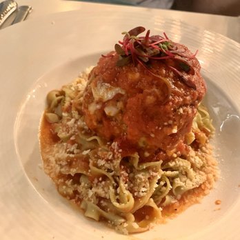 Rusticucina - Green Pesto Fettuccine, $23 (dry-aged meatball, pecorino, and fresh pomodoro sauce) - Italian Near Me - San Diego, California Rusticucina - Green Pesto Fettuccine, $23 (dry-aged meatball, pecorino, and fresh pomodoro sauce) - Italian Near Me - San Diego, California