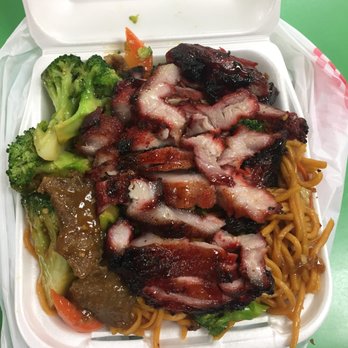 Rising Savor - Combo B with Chow Mein, Beef Broccoli, and BBQ Pork ($6.79) - Chinese Near Me - Riverside, California