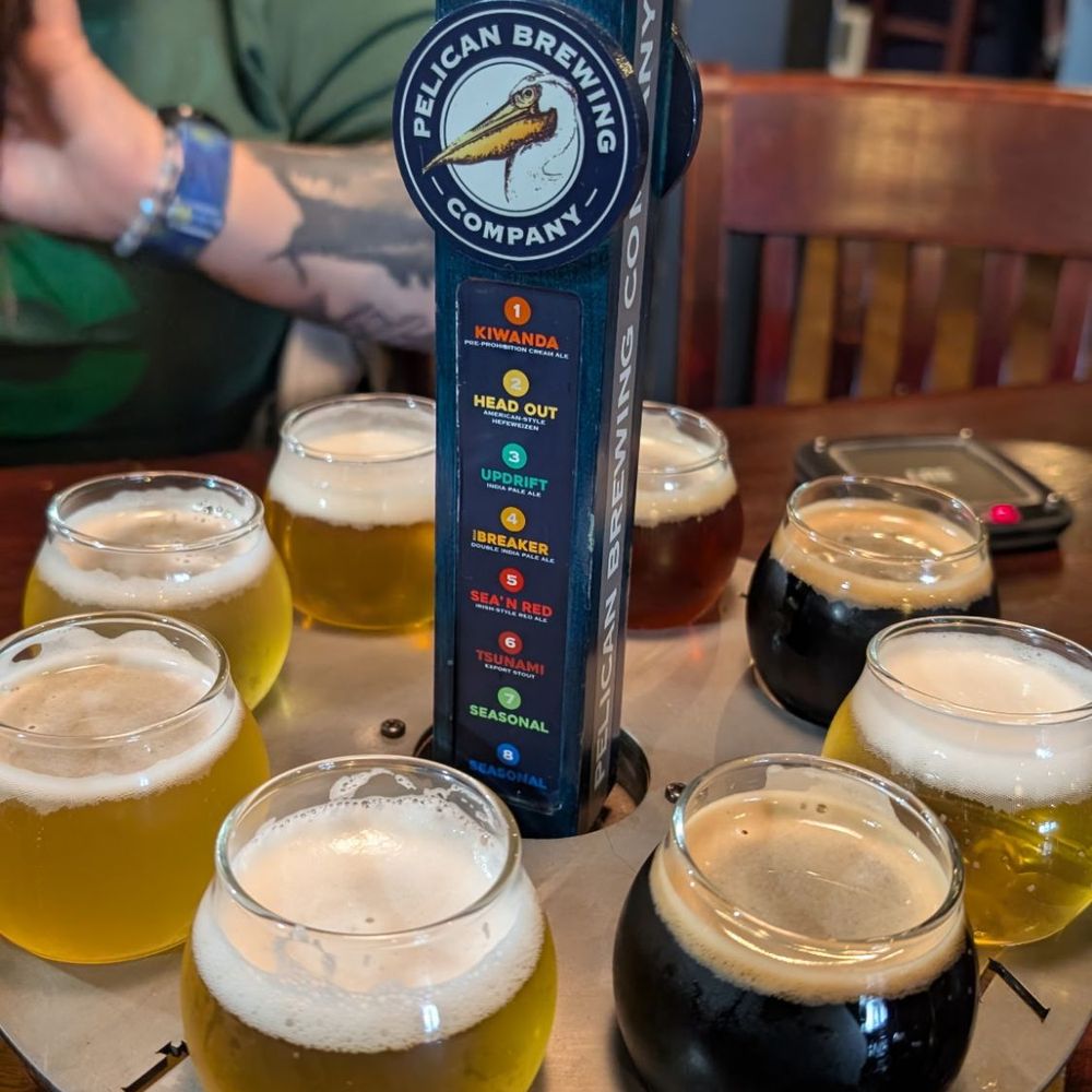 Pelican Brewing - Tillamook - Beer flight. You choose 2/8 - Burgers Near Me - Tillamook, Oregon Pelican Brewing - Tillamook - Beer flight. You choose 2/8 - Burgers Near Me - Tillamook, Oregon