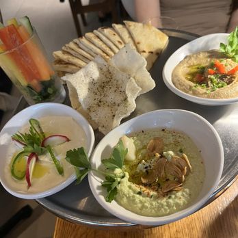 Almyra - Edamame hummus, eggplant spread, spicy feta dip - Greek Near Me - Philadelphia, Pennsylvania