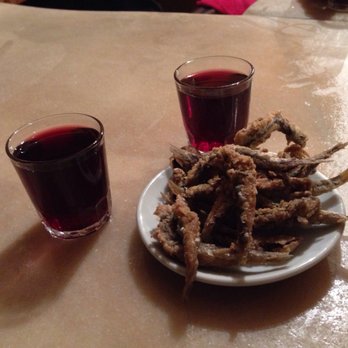 La Plata - Fried fishies and house made red wine. The wine was insanely good - Tapas/Small Plates Near Me - Barcelona, B