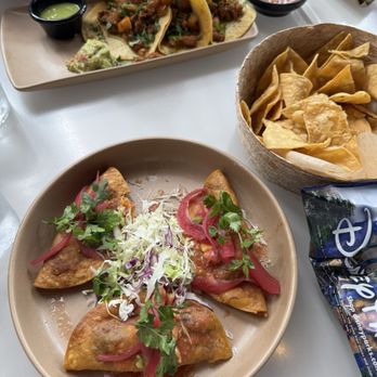 Centrico - shrimp chorizo tacos, al pastor tacos, chips and salsa - Mexican Near Me - Anaheim, California