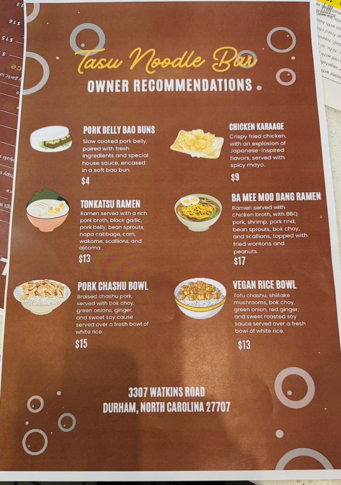TASU NOODLE BAR 29 Photos 3307 Watkins Rd, Durham, North Carolina