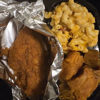 Georgia Peach - Catfish with sweet potatoes and macaroni and cheese - Soul Food Near Me - Baltimore, Maryland