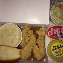 Tenders, fried okra, coleslaw, gravy, bread and honey mustard sauce Tenders, fried okra, coleslaw, gravy, bread and honey mustard sauce
