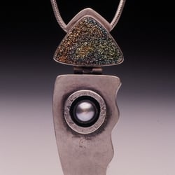 Christine DEE Jewelry Studio - Natural Drusy, Fresh Water Pearl in Sterling Silver Necklace. Pendant 1-1/4" x 3"
