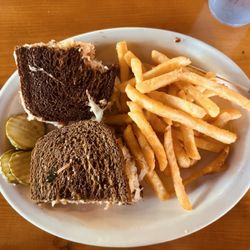 Wanker's Corner - A delicious turkey rueben, (minus one bite) and hot, crispy french fries.