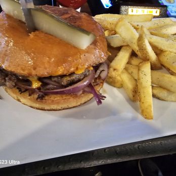 Old Vegas Lounge - Smash burger without lettuce or tomato, not mine. Very tasty - Breakfast & Brunch Near Me - Las Vegas, Nevada