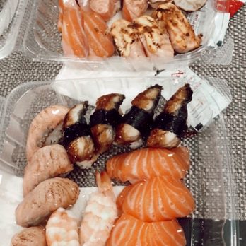 One Piece Sushi - seared salmon, smoked salmon, salmon, eel, ebi (shrimp), scallop - Japanese Near Me - Millbrae, California